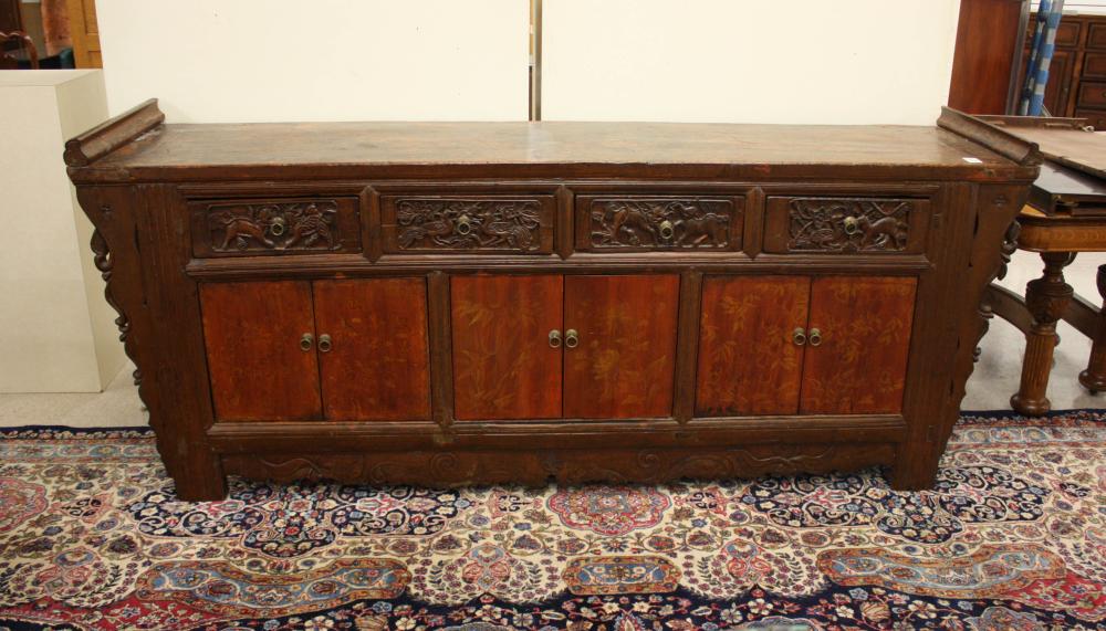 Appraisal: CHINESE MING STYLE ALTAR CABINET having four carved drawers over