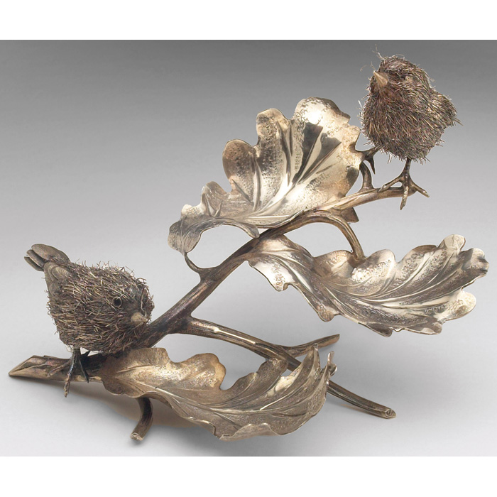 Appraisal: Italian figural grouping of birds in silver marked th Century