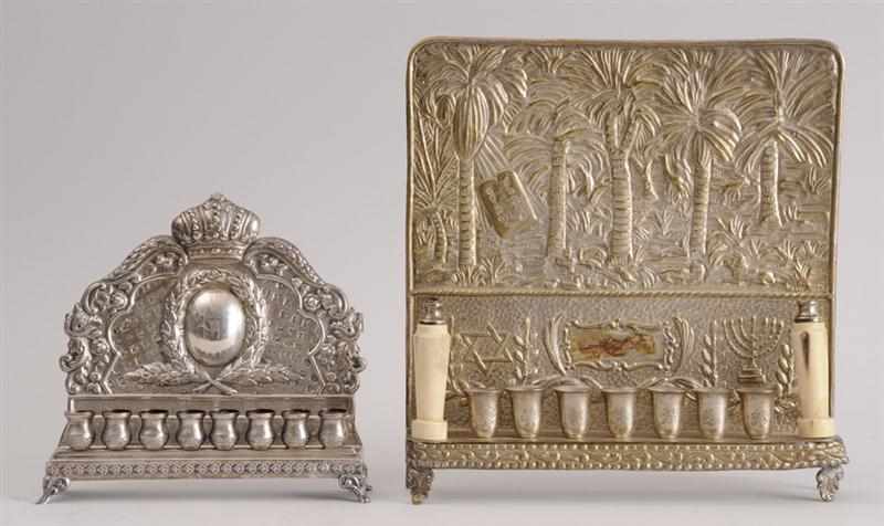 Appraisal: CONTINENTAL SILVER MENORAH AND A SILVER-PLATED MENORAH The one with