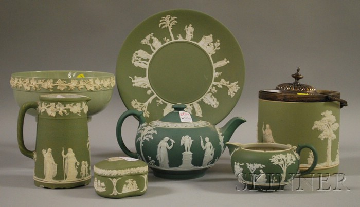 Appraisal: Six Wedgwood Green Jasperware Items and a Queen's Ware Green