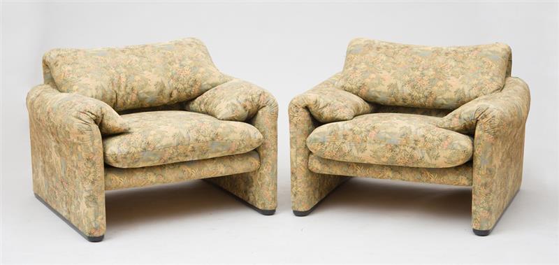 Appraisal: PAIR OF CONTEMPORARY UPHOLSTERED ARMCHAIRS x x in Property of