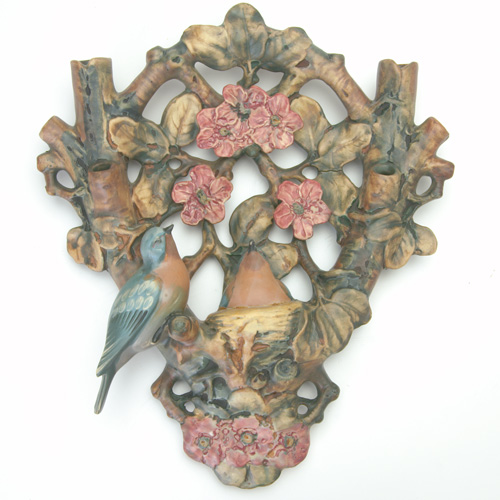 Appraisal: WELLER Fine wall hanging with large pink blossoms and blue