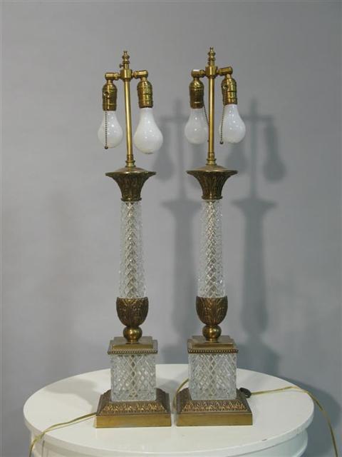 Appraisal: PAIR OF CUT GLASS AND GILT-METAL MOUNTED TABLE LAMPS Of