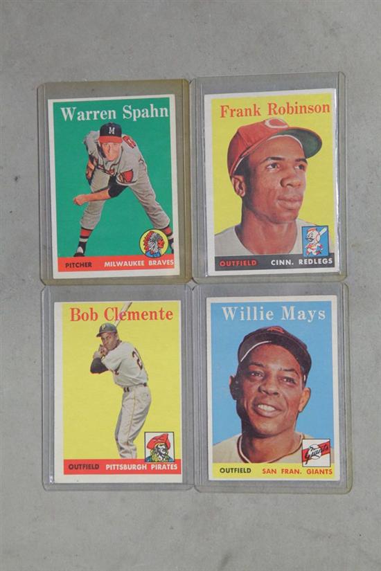 Appraisal: FOUR TOPPS BASEBALL CARDS Willie Mays Bob Clemente Frank Robinson