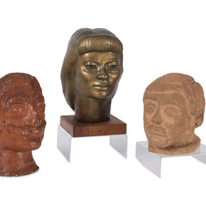 Appraisal: Three Folk Art Sculpted Heads American th Century including two