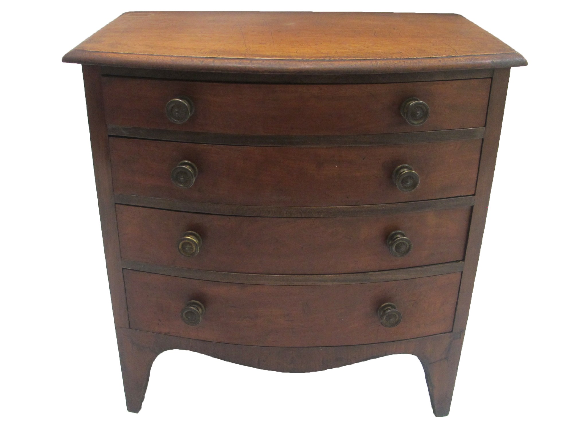 Appraisal: A Georgian mahogany small bowfront chestwith four graduating drawers on