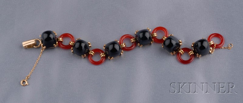 Appraisal: Art Deco kt Gold Onyx and Carnelian Bracelet composed of