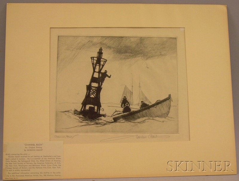 Appraisal: Unframed Etching on Paper of a Marine Scene Channel Buoy