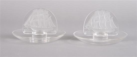 Appraisal: A Pair of Lalique Ring Stands Height inches