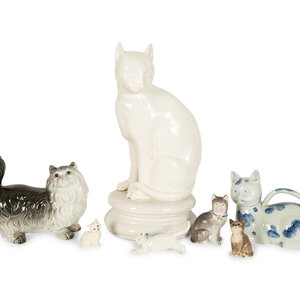 Appraisal: A Collection of Cat Figures comprising glazed pottery and porcelain