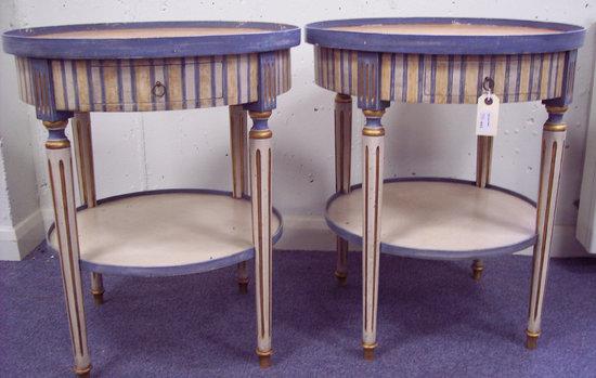 Appraisal: A pair of circular painted and decorated tables fitted a