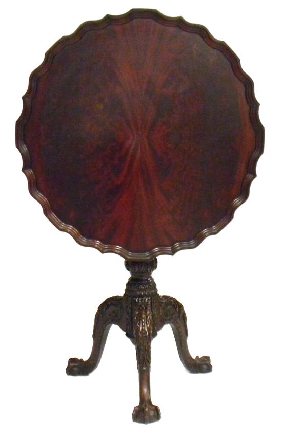 Appraisal: Chippendale style tilt top tea table mahogany finish round pie