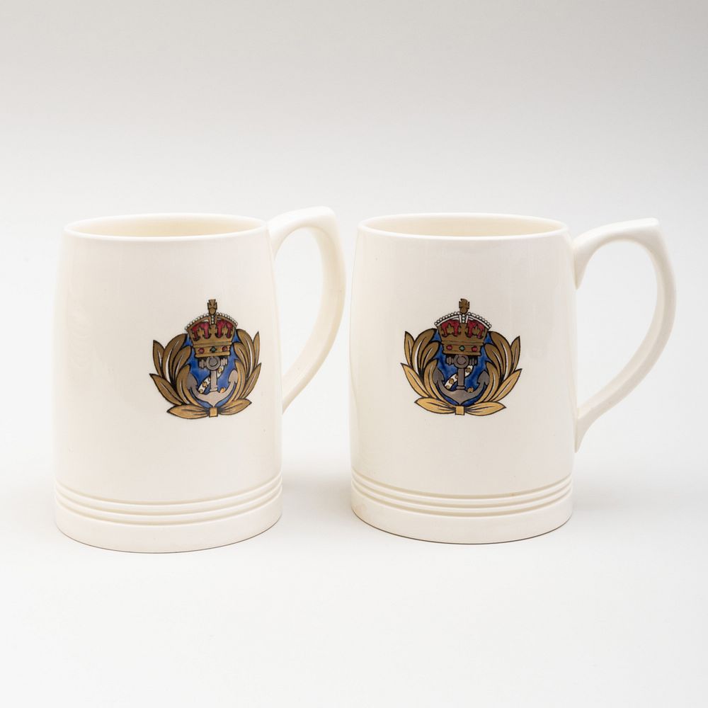 Appraisal: Pair of Keith Murray for Wedgwood Porcelain Tankards with Eblem