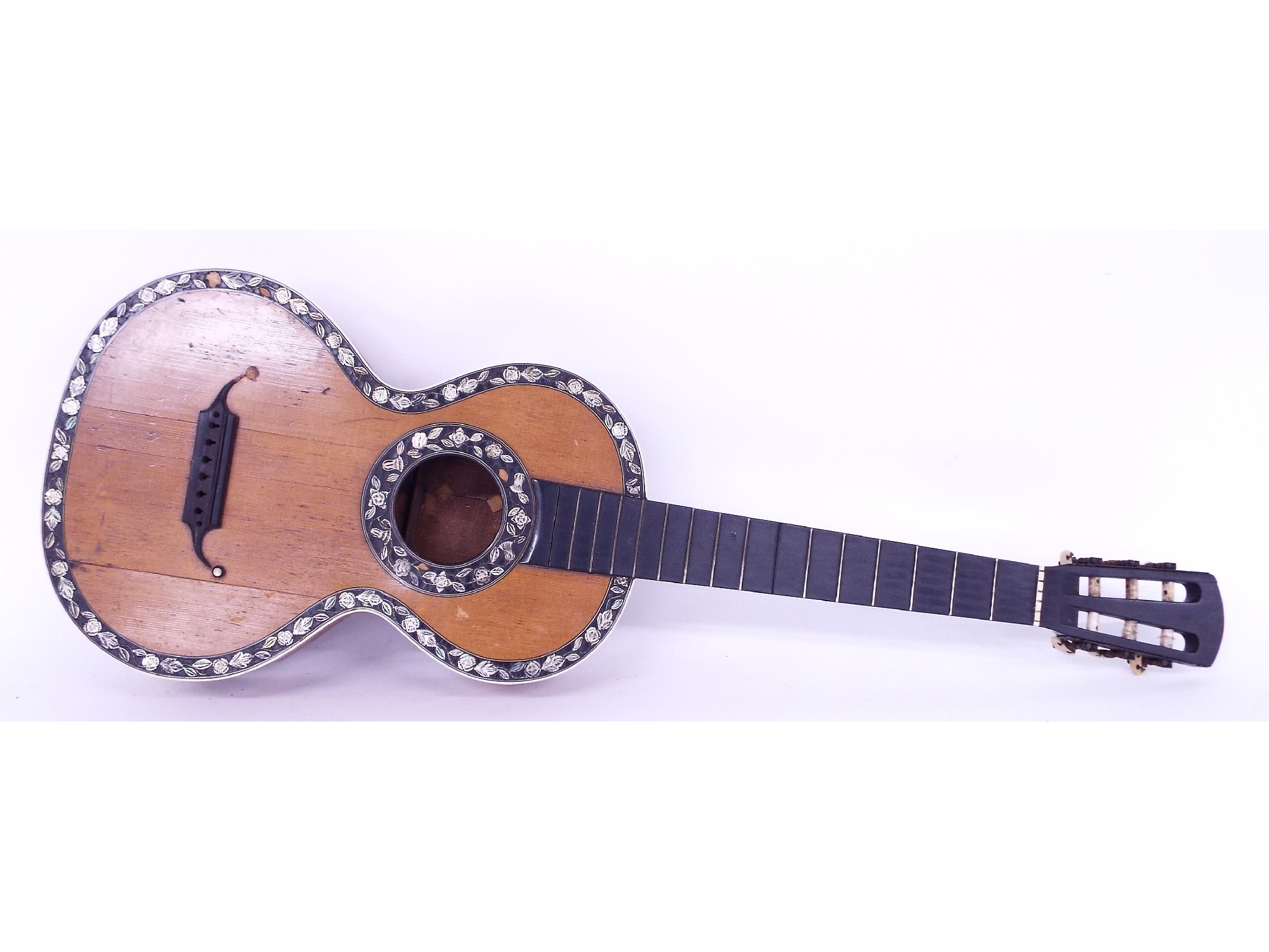 Appraisal: th century French parlour guitar in need of restoration with