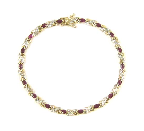 Appraisal: RUBY DIAMOND AND TEN KARAT GOLD BRACELET - inches in