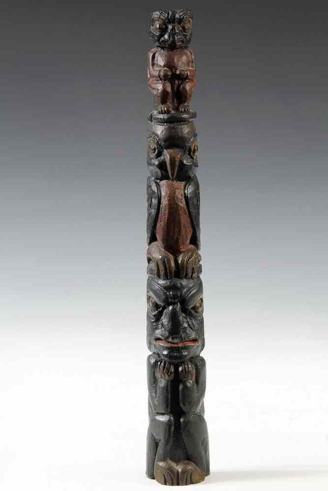 Appraisal: MINIATURE NATIVE AMERICAN TOTEM - Polychrome Wood Carved Totem circa