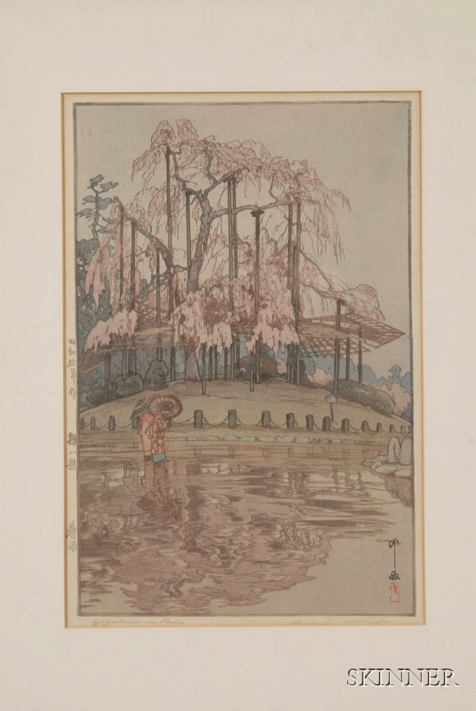 Appraisal: Yoshida Hiroshi Yuzakura in Rain a later impression with stamped