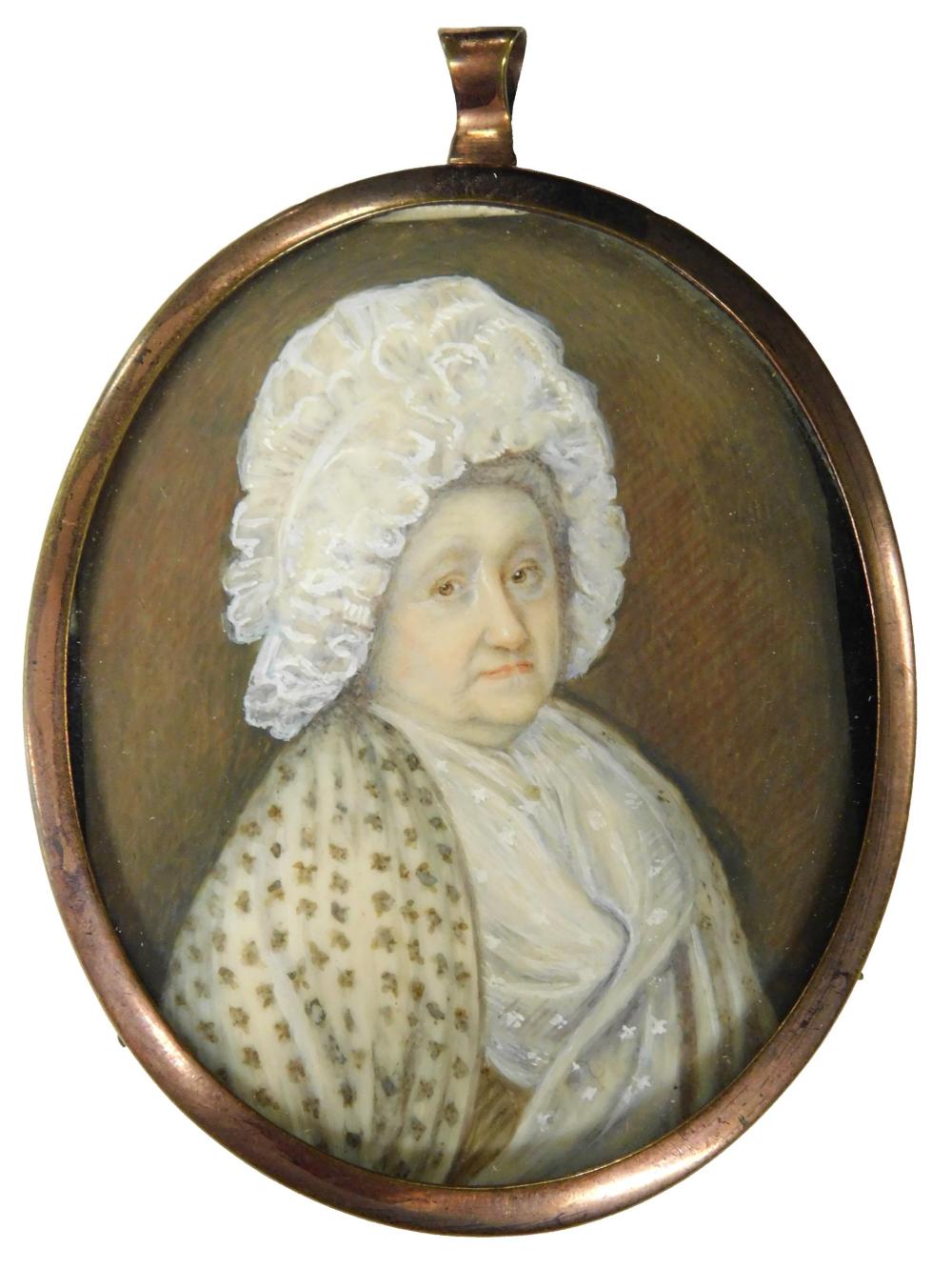 Appraisal: MINIATURE Woman oval support older woman with elaborate ruffled white