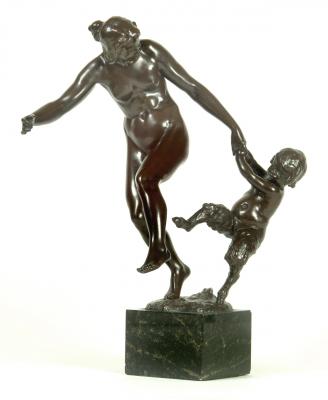 Appraisal: AUGUST SCHREITMULLER Woman and Faun bronze group signed to base