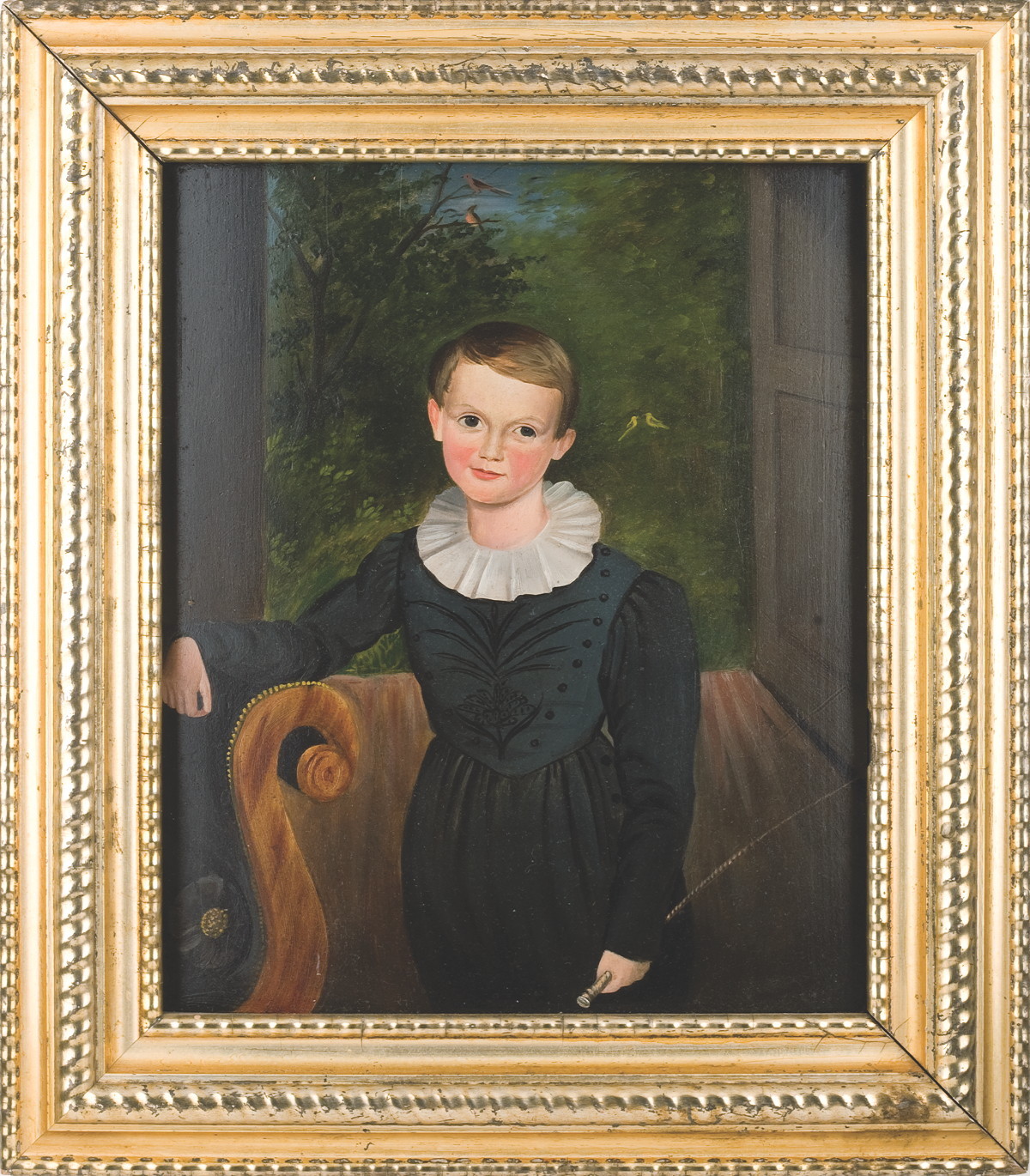 Appraisal: THREE-QUARTER LENGTH PORTRAIT OF A BOY IN BLUE SUIT HOLDING