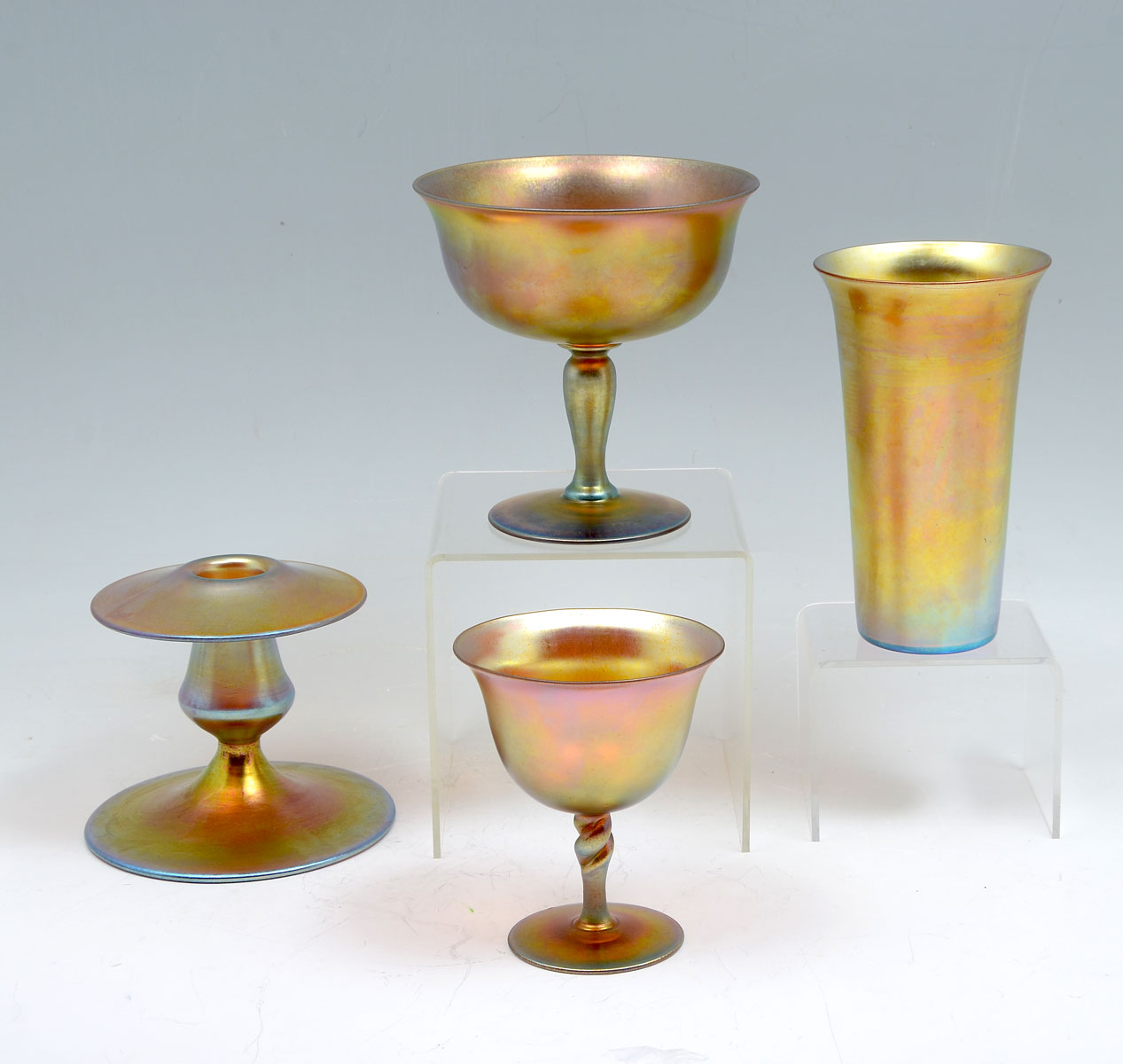 Appraisal: PC STEUBEN GOLD AURENE GLASS COLLECTION Comprising - Tall glass