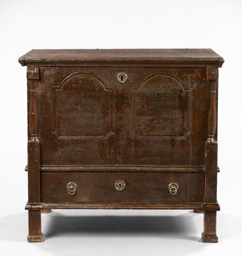 Appraisal: Early Continental Stained Pine Mule Chest mid- th century the