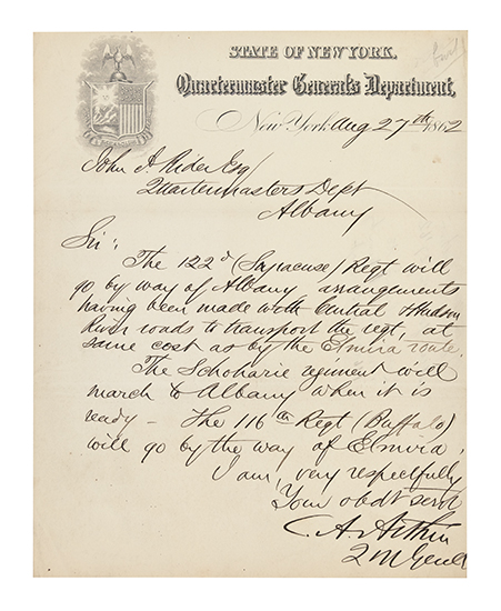 Appraisal: ARTHUR CHESTER A Autograph Letter Signed C A Arthur QrM