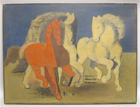 Appraisal: EDUARD BUK ULREICH AMERICAN - RED AND WHITE HORSES Oil