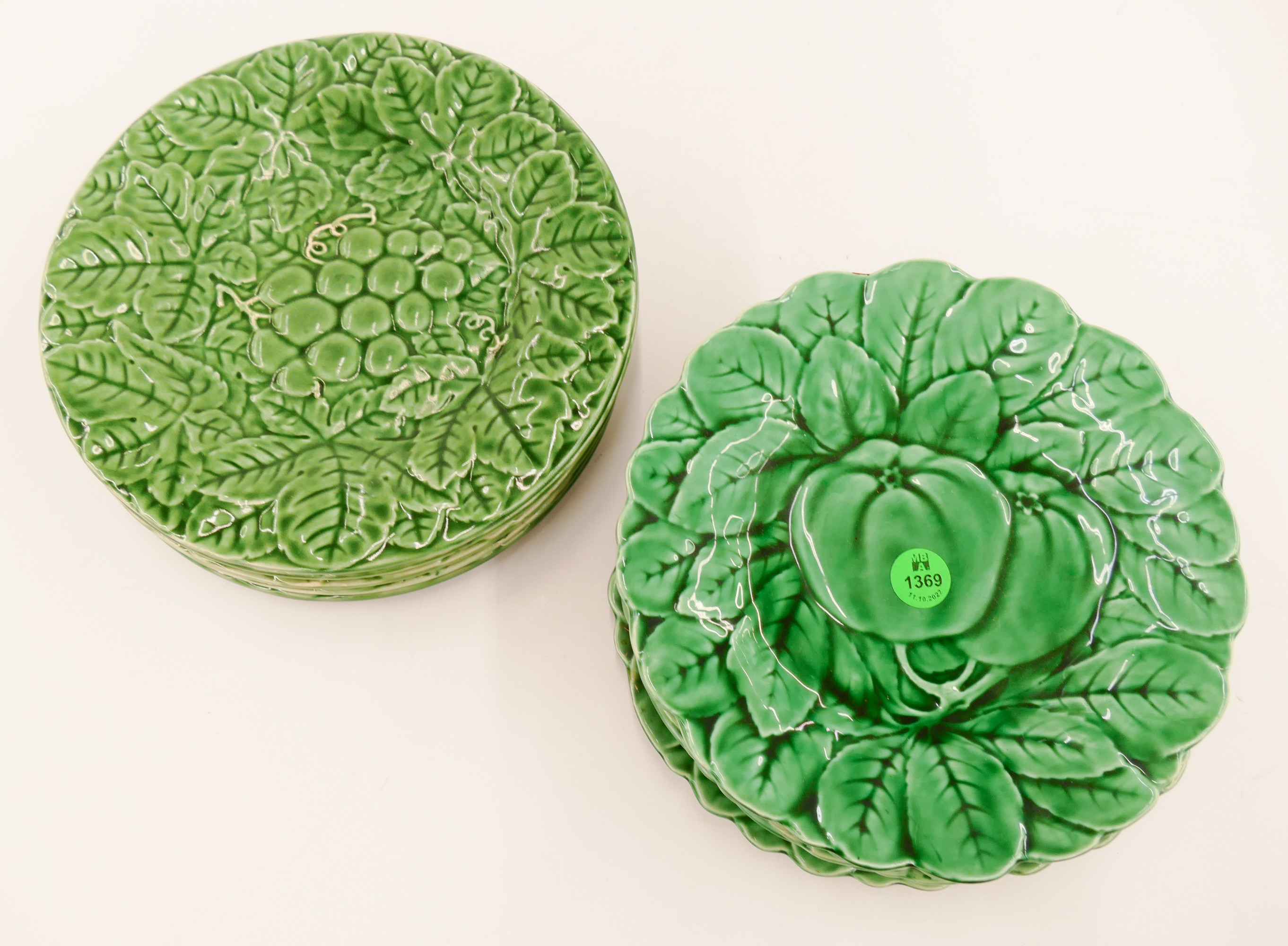 Appraisal: Sets pc each Portuguese Majolica Green Plates- ''