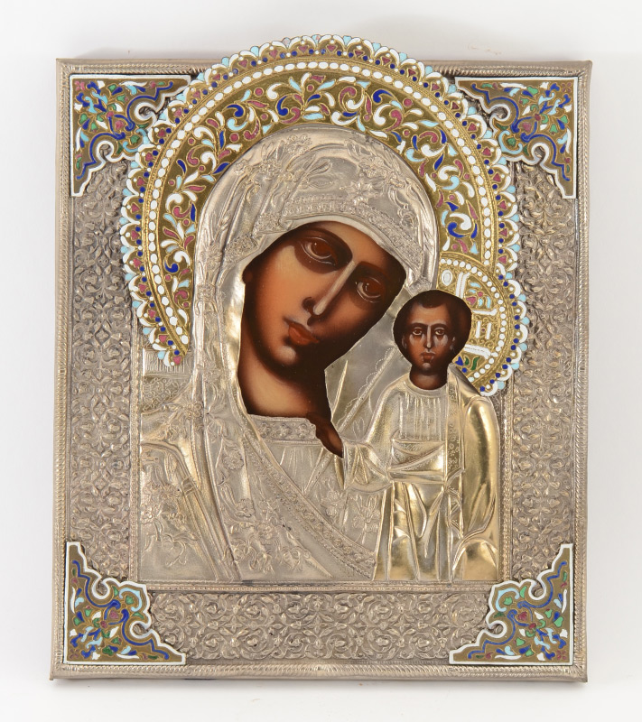 Appraisal: CONTEMPORARY ICON OF MARY AND THE INFANT JESUS CHRIST Encased