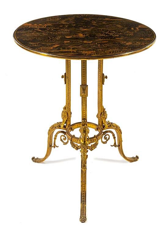 Appraisal: A Neoclassical Style Gilt Bronze and Lacquered Side Table Height