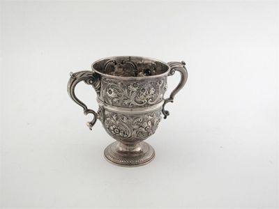 Appraisal: A George II two handled Irish cup with later embossed