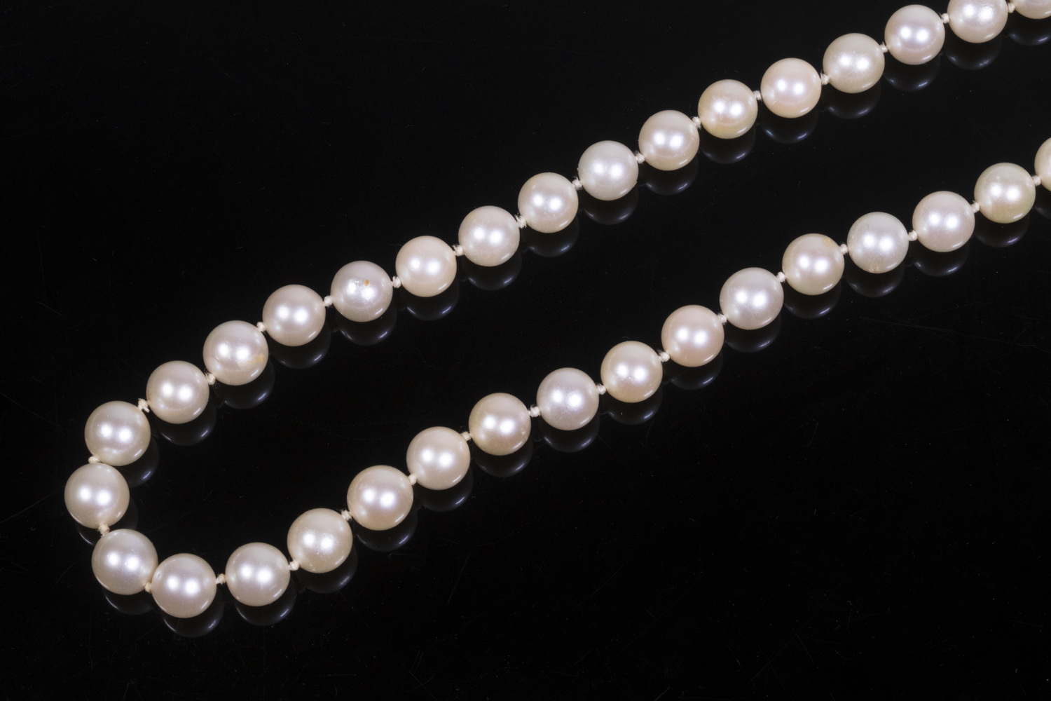 Appraisal: PEARL NECKLACE Single Strand of mm Pearls long Good condition