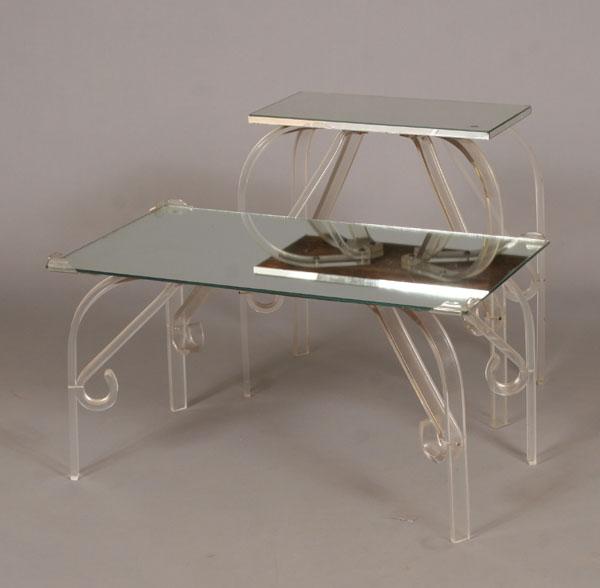 Appraisal: Two lucite side tables with mirrored tops Coffee table H