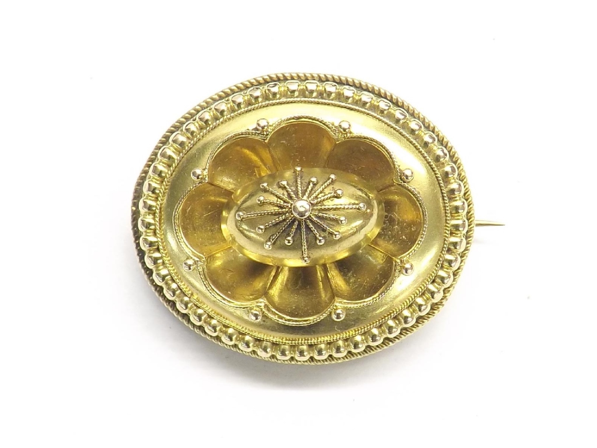 Appraisal: Victorian gold oval mourning brooch with a scallop centre and