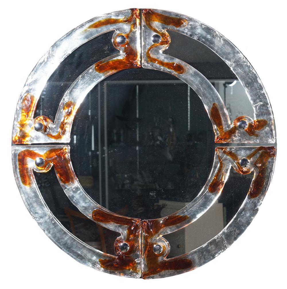 Appraisal: ITALIAN MURANO MAZZEGA CIRCULAR GLASS MIRRORItalian Murano Mazzega circular mirror