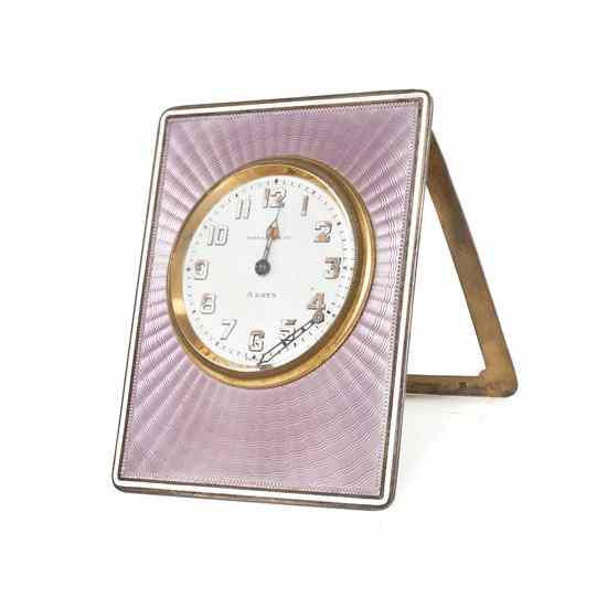 Appraisal: An American Sterling Silver and Guilloche Enameled Desk Clock Tiffany