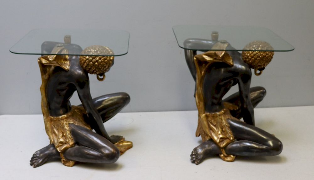 Appraisal: Vintage Pair Of Carved Patinated And Gilt Blackamoor Tables From