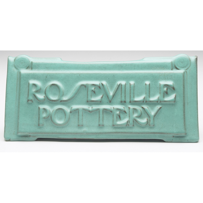 Appraisal: Good Roseville sign covered in a light green matte glaze