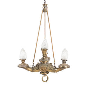 Appraisal: A Neoclassical Gilt Bronze Four-Light Chandelier with Frosted Glass Shades