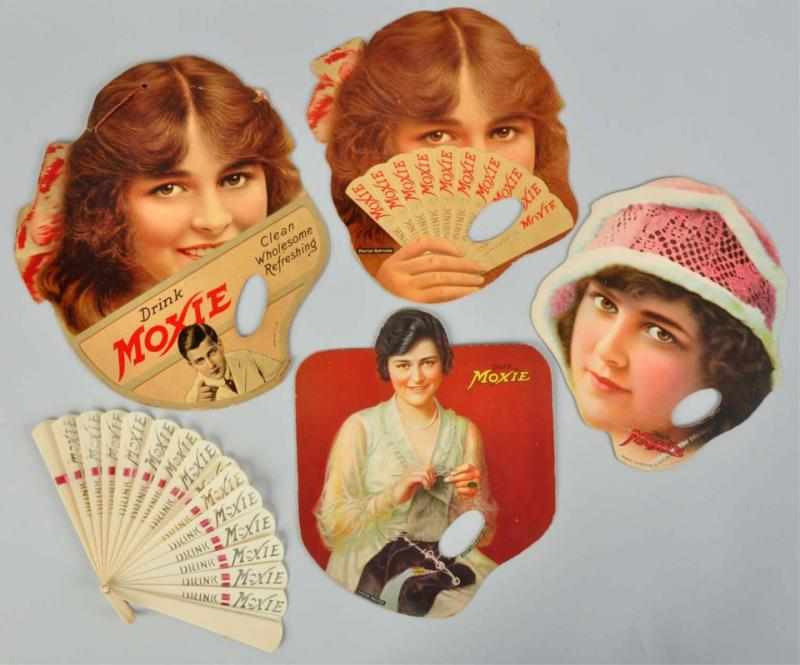 Appraisal: Lot of Moxie Fans Includes an early s celluloid cutout