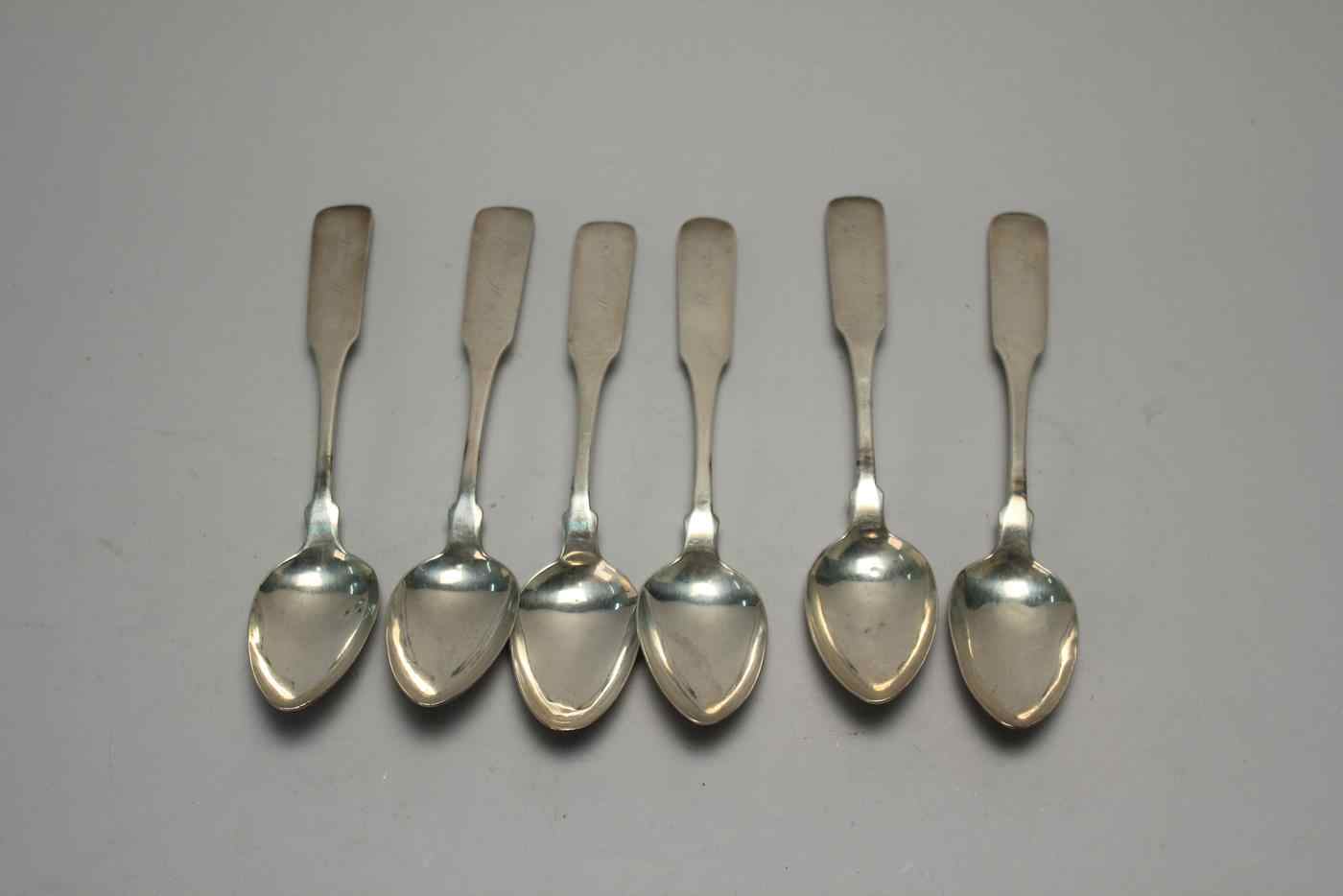 Appraisal: SIX COIN SILVER TABLESPOONSIn reverse tipt form Marked A Gregg''