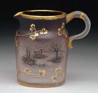 Appraisal: DAUM MINI PITCHER Enameled castle scene is set against an