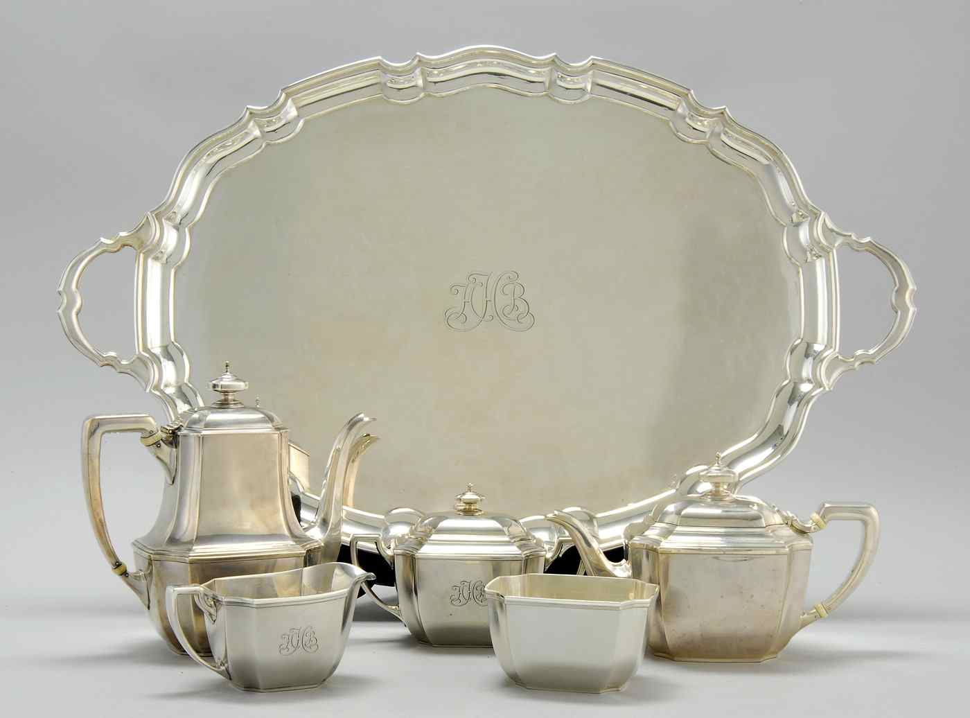 Appraisal: TIFFANY FIVE-PIECE STERLING SILVER TEA SETIn the Hampton'' pattern Consists