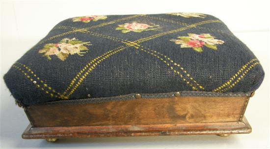 Appraisal: th century mahogany footstool with needle work top h w