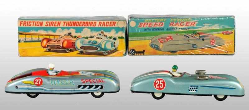 Appraisal: Lot of Tin Race Car Toys Description Japanese Working Includes