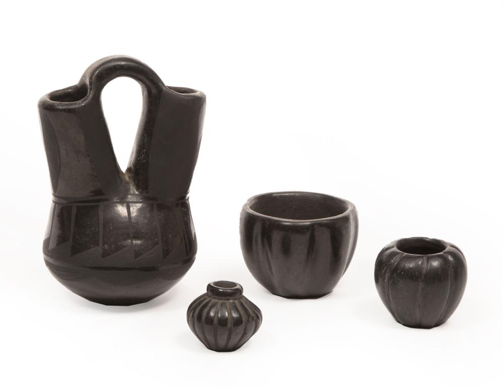 Appraisal: Four Southwest Blackware Pottery Pieces incl twin handled vase small