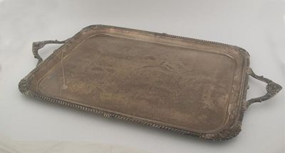 Appraisal: A modern two handled oblong tray with a gadrooned rim