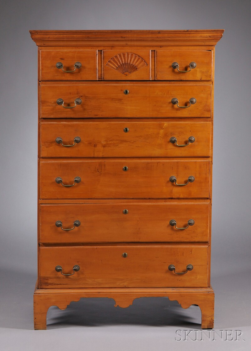 Appraisal: Chippendale Carved Maple Tall Chest of Drawers possibly Concord late