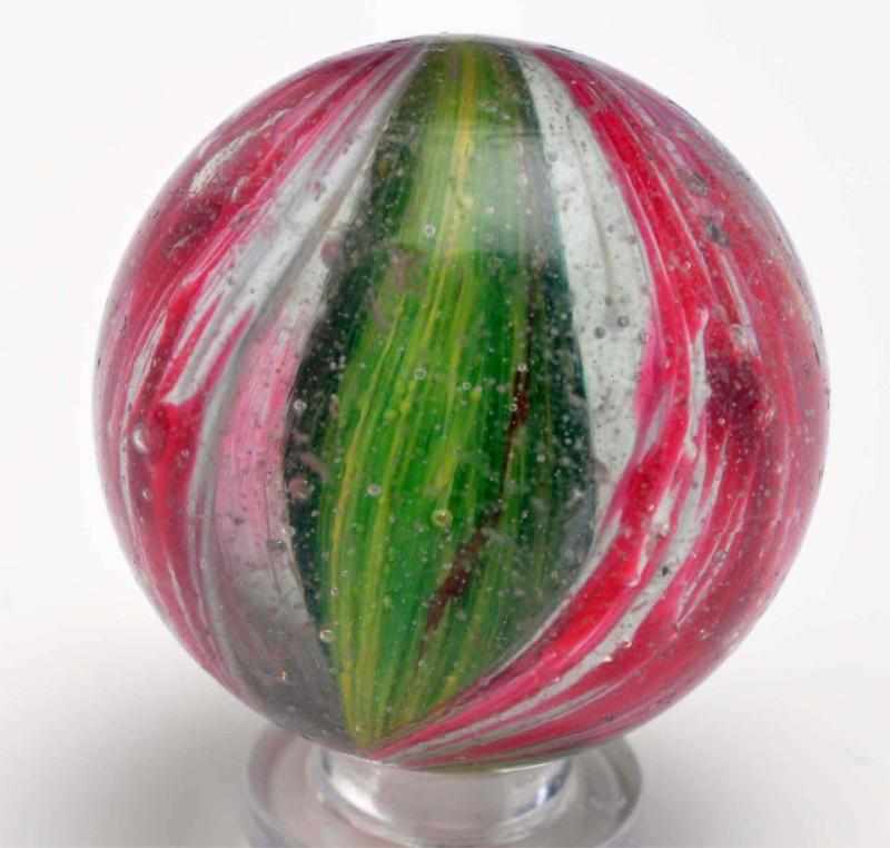 Appraisal: Rare Shrunken Core Onionskin Marble Description Green and yellow shrunken